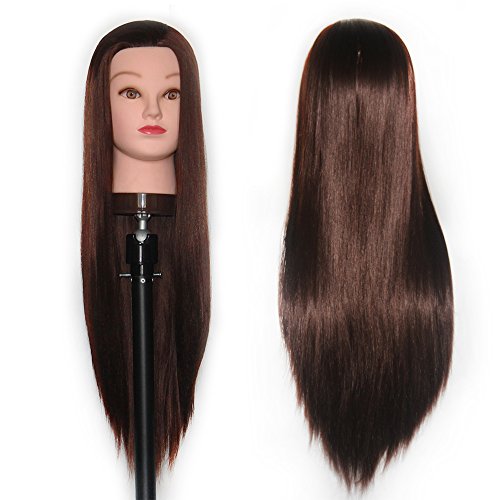 26"-28" Mannequin Head Hair Styling Training Head Manikin Cosmetology Doll Head Synthetic Fiber Hair (Table Clamp Stand Included) SJ04P