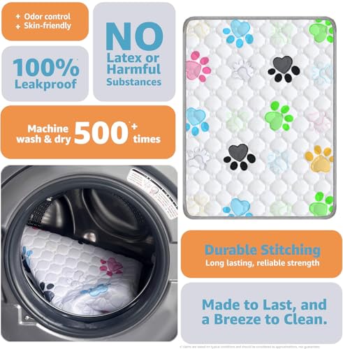 Image of Washable Pee Pads for Dogs, 2 Pack Super Absorbent Reusable Puppy Pads for Potty Training, Floor, Couch, Bed, and Crate, 63'' x 63''