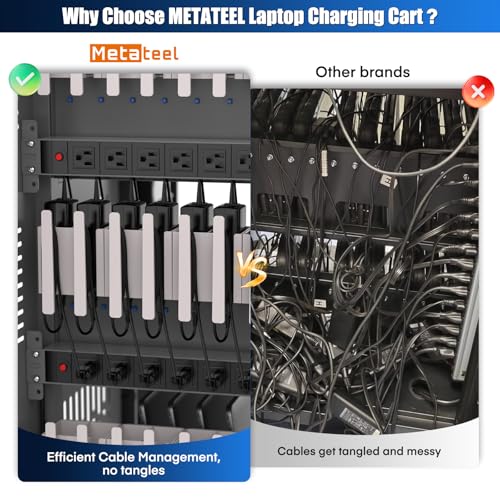 Image of Laptop Cart on Wheels, Fully Assembled 30 Device Charging Cart with Lockable Door, Fits Devices for Laptops, iPads, Chromebooks Up to 14-inch, Ideal for School, Office & Educational Use
