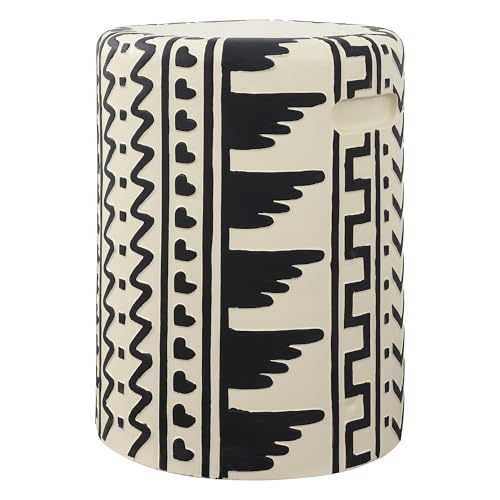 JONATHAN Y TBL1031A Yoli 18' MidCentury Modern Geometric Drum Garden Stool, Cream/Black