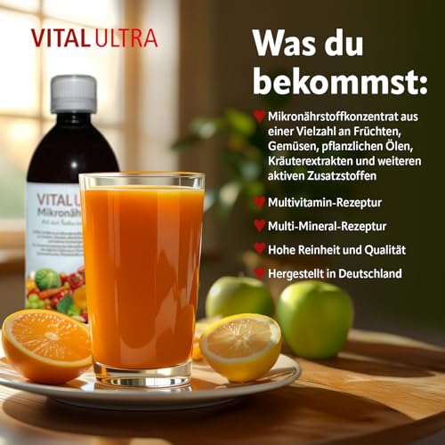 Vital Ultra - 480 ml - Mikronährstoffkonzentrat mit Vitaminen, Mineralien, Spurenelementen, Pflanzenstoffen und Omega-3-Fettsäuren - flüssiges Lebensmittel aus über 70 Zutaten mit bis zu 60 Portionen