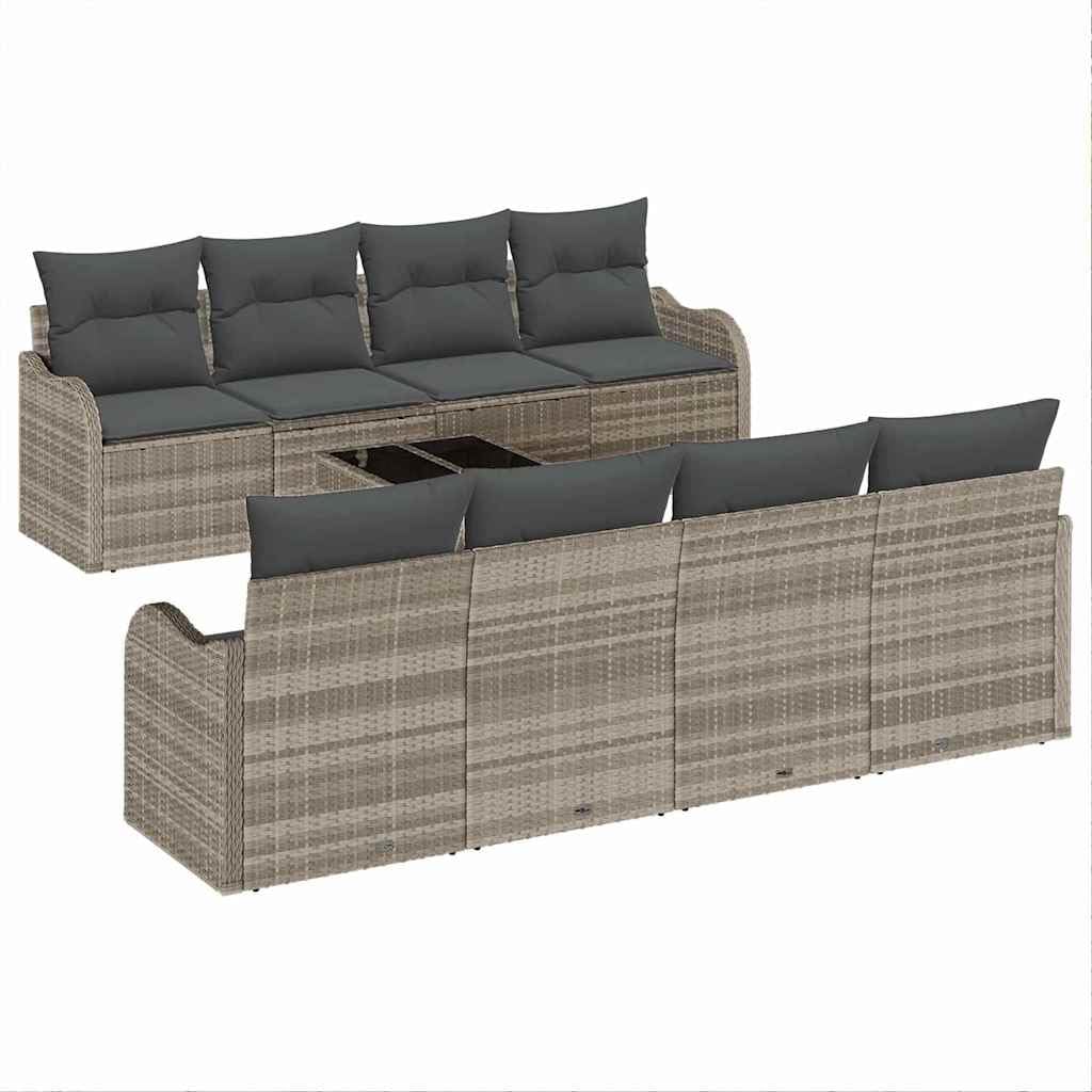 Ensemble Canapés Jardin Polyratan Gris Claire 6 Pièces avec Table Verre