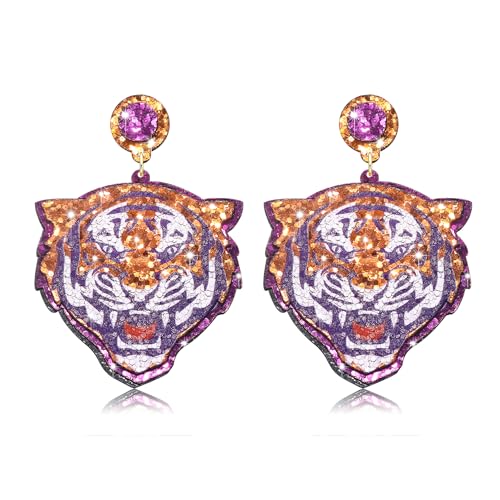 Game Day Football Sports Glitter Tiger Elephant Dangle Earrings - College School Team Spirit Jewelry Gifts for Sport Fans
