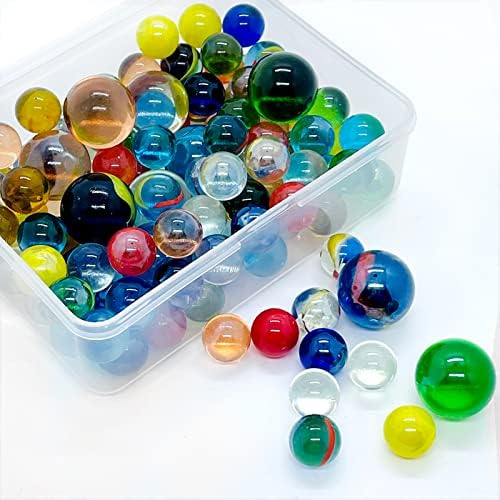 SAIBURAZ 110 PCS Colorful Glass Marbles Set for Marble Games, Marbles Bulk for 5+ Years Old Boys Girls Kids Marble Games Party Favor Toys DIY Home Decor (0.63" x 100pcs, 0.98" x 10 pcs)