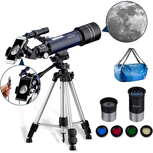 Télescope Astronomique Professionnel Aux Débutants ou Enfants avec Trépied de 110cm Réfracteur 400/70mm Portable et Équipé d'un Adaptateur pour Smartphone Maxlapter