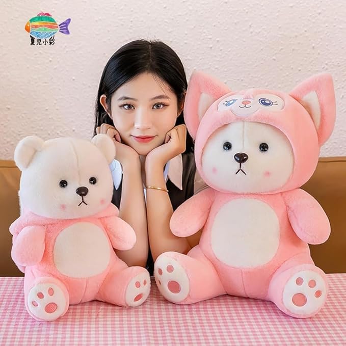 Image of Huggable Soft Toy Teddy Bear Adorable Plush Toys for Kids & Babies Cuddly Animal Stuffed Toy Safe & Huggable Gifts for Toddlers, Boys & Girls (Pink Stitch Hoodie)