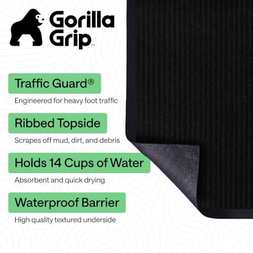 GORILLA GRIP Traffic Guard Indoor Outdoor Heavy Duty Door Mat, 72x48 Black | Waterproof Front Entryway Doormat, Strong Backing Commercial Rugs for Off
