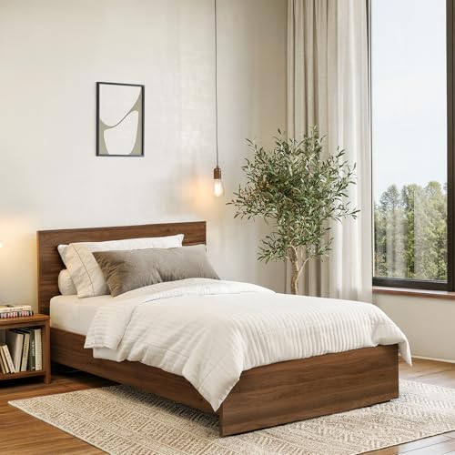 Image of ABOUT SPACE Bed - (80 x 38 inches) Single Bed Without Storage | Engineered Wooden Bed Frame with Airflow & MDF Support Board for Mattress | 1-Year Warranty Cot for Bedroom - Columbia Walnut