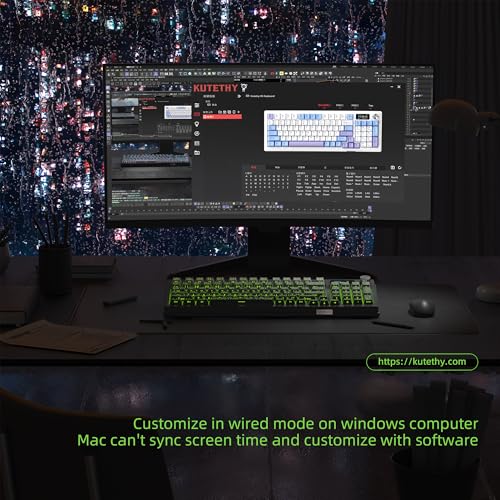 Image of KUTETHY Wireless Mechanical Keyboard,RGB Backlit Gaming-Aurora Borealis | Smart Display & Knob,Tri-Mode BT5.0 /2.4GHz /USB-C,Hot Swappable Pre-lubed Linear Switches,Contour keycaps(Ghost Switches)