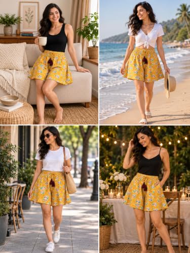 Image of B STORIES Women's Viscose Printed Lounge Culotte Shorts (Pack of 2)