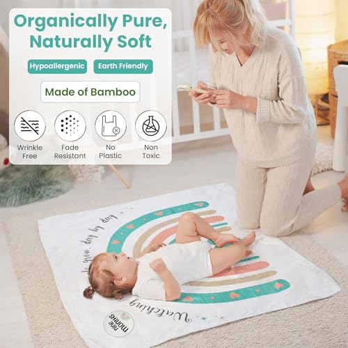 Organic Bamboo & Cotton Muslin Baby Swaddle Blanket (120 x 120 cm) - 47 x 47 Inches with 6 Milestone Cards & 9 Statement Cards | Baby Growth Tracker Blanket for Baby Boys and Girls3
