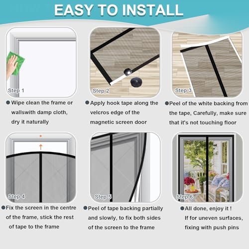 ENBZSVU Magnetic Screen Door Mesh, Fit Door 29 x 80 inch, Black — view 8