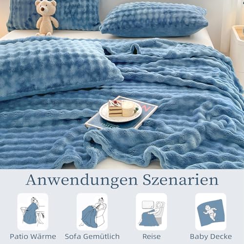 WONGS BEDDING Kuscheldecke Flauschig - Bubble Decke, Wolldecke & Fleecedecke, Sofadecke, agesdecke, Decken Weiche Warme für Zimmer Deko, Wohn- & Kuscheldecken, Tagesdecke, Blau, 150x200 cm