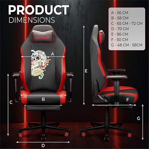 Image of NiTHO FORGE Gaming Office Chair | Ergonomic Reclining Computer Chair with Magnetic Headrest, Foldable Footrest, Adjustable Lumbar Support, 4D Armrests, Swivel Chair for Work or Study, Black & Red