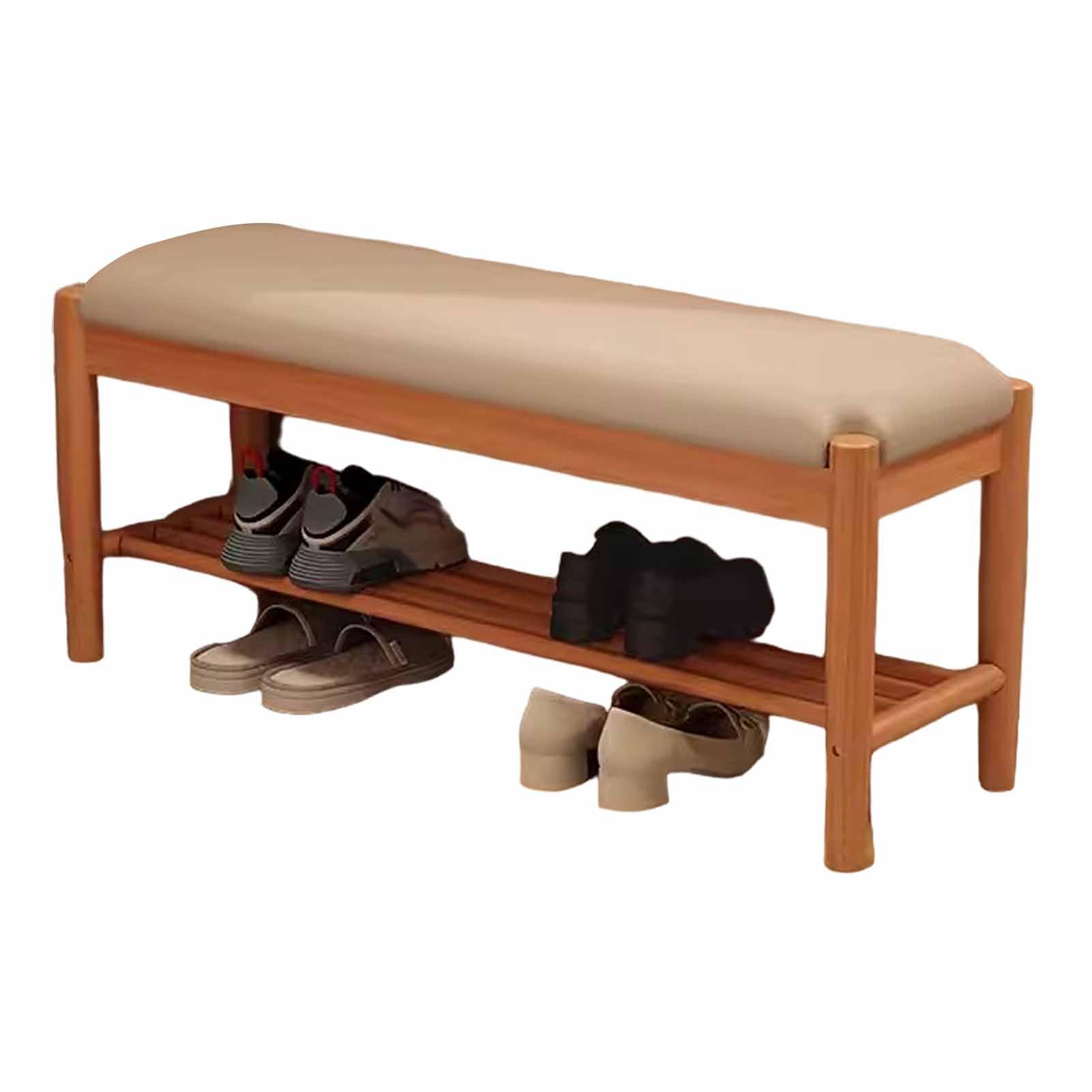 LWJSOCP Stylish Wooden Entryway Bench with Rattan Storage PU Leather Upholstered at Perfect for Bedroom & Living Room Versatile End of Bed ating Solution