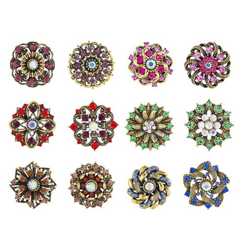 12 PCS Antique Gold Tone Small Size Mixed Color Crystal