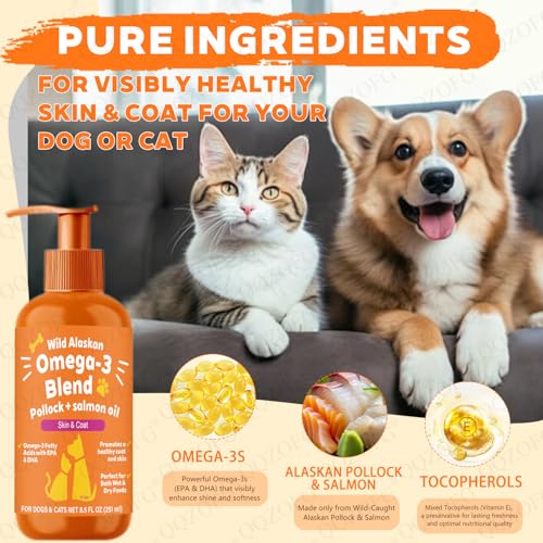 Wild Alaskan Omega-3 Blend Pollock + Salmon Oil for Dogs and Cats- Skin and Coat Support, Omega 3 Supplement for Pets, 8.5oz (Salmon Oil,8.5 Fl Oz)