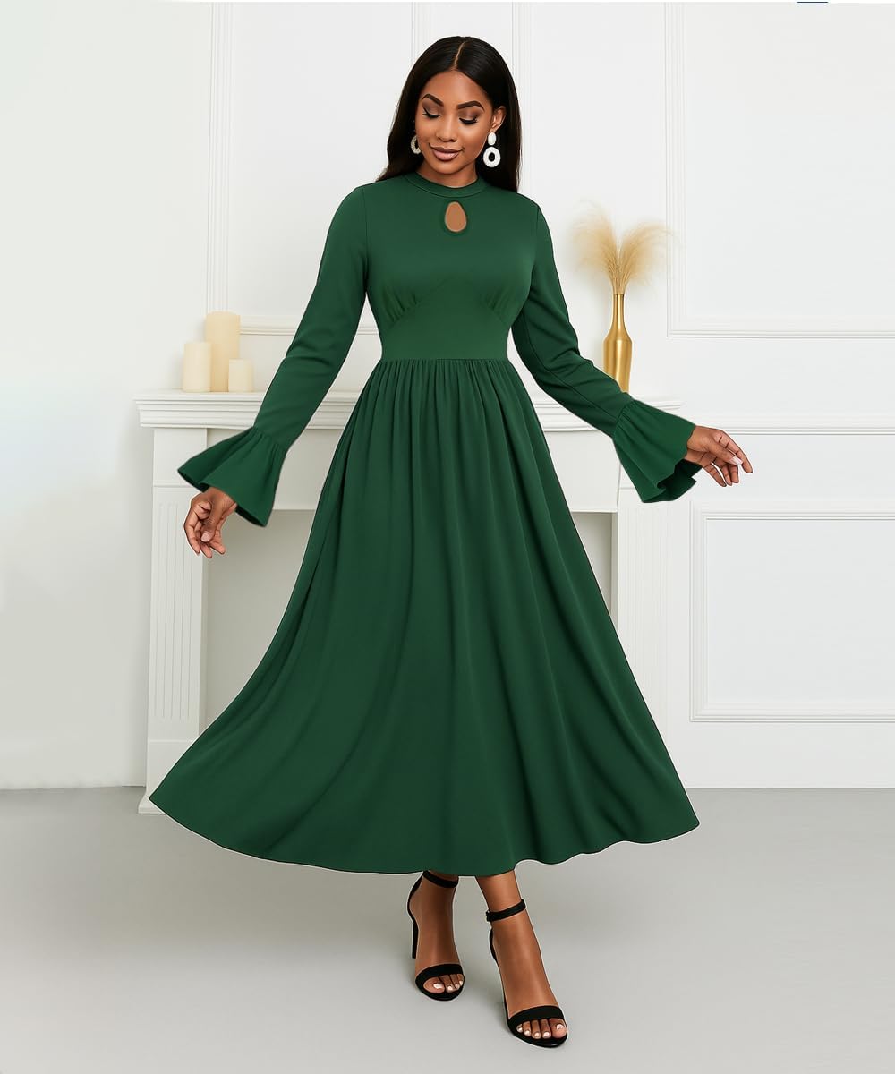knowfashionstyle Long Sleeve Dress for Women 2025 Formal Wedding Guest Dress Elegant Maxi Dresses Flowy Fall Cocktail Dresses - Image 4