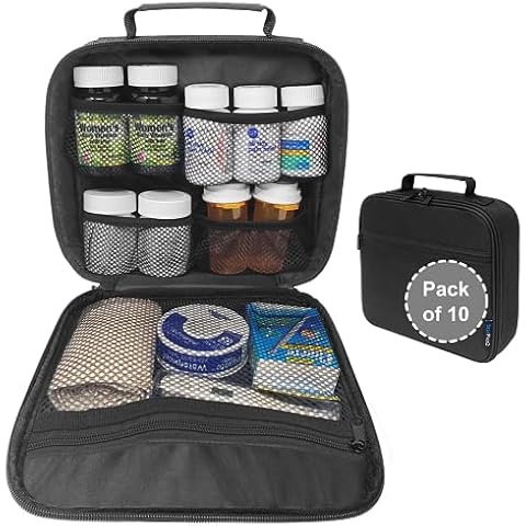 StarPlus2 - Pack of 10 - Medium Travel Pill Bottle Organizer, Medicine Bag, Carrier for Medications and Medical Supplies - Black (Without Lock) Cover