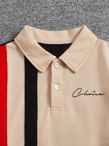 SweatyRocks Boy's Shirt Color Block Button Up Striped Textured Short Sleeve Tee Shirts3