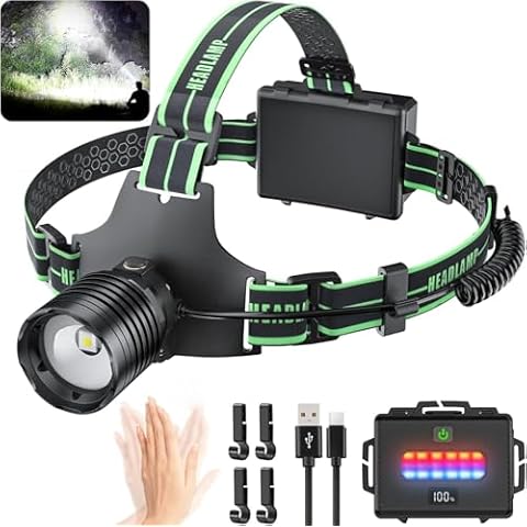 Sogdeco Rechargeable Headlamp for Adults 150000LM Super Bright & Red Light 12H Battery LED Head Lamp, Stepless Dimming IPX7 Waterproof Headlight for Camping Cycling Walking Hunting Fishing Cover