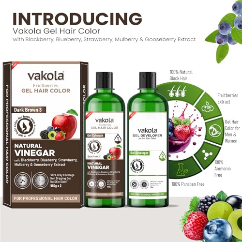 Image of Dark Brown 20 Minutes Gel Hair Color, Fruitberries Extracted - 100% Grey Coverage, No Skin Stain- 500ML Developer and 500ML Colorant, Pack of 1