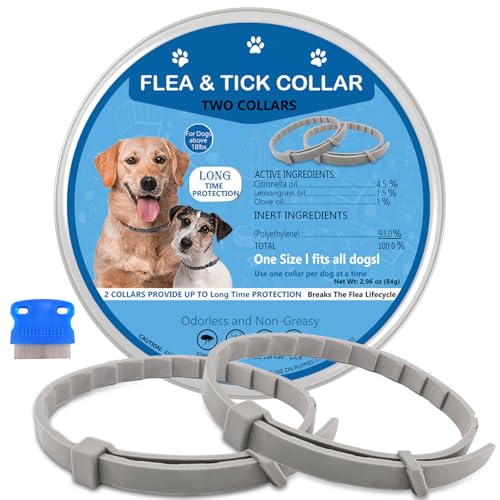 Flea Collar for Dogs, 2 Pack Collar for Dogs, 12 Months Protection, Waterproof, Adjustable One Size Fits All