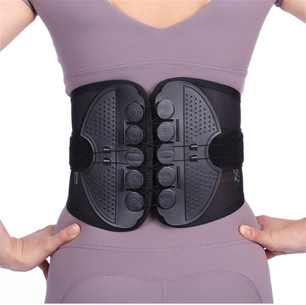 Ghakke Men's Black Dual Pulley Waist Support Belt Orthopedic Back Brace For Herniated Disc Lower Back Pain Relief Lumbar Decompression Support Posture Corrector Wo(M)