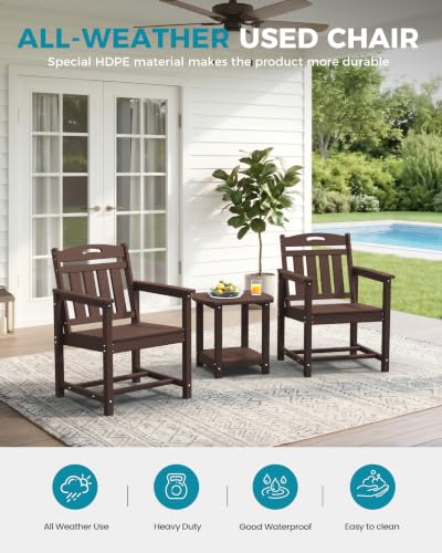 Image of Ciokea Outdoor Patio Dining Chair, HDPE Oversized Porch Chairs with Wide Seat, All-Weather Durable Heavy-Duty Outdoor Furniture for Backyard, Poolside, Lawn & Garden, Brown