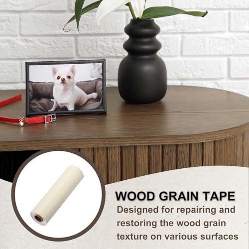 Image of PATIKIL Wood Grain Tape 4.7 inch x 32 ft, Self-Adhesive Wood Texture Repair Tape Realistic Wooden Effect Patch for Furniture Cabinets Floor Walls, Beige