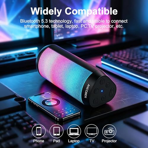 Image of Portable Bluetooth Speaker Powerful HD Loud Sound, LED Lights, IPX4 Wateproof, 24H Playtime, Wireless TWS Pairing, Built-in Mic, for Home /Outdoor /Party, Cool Electronics, Birthday Gifts for Men Women