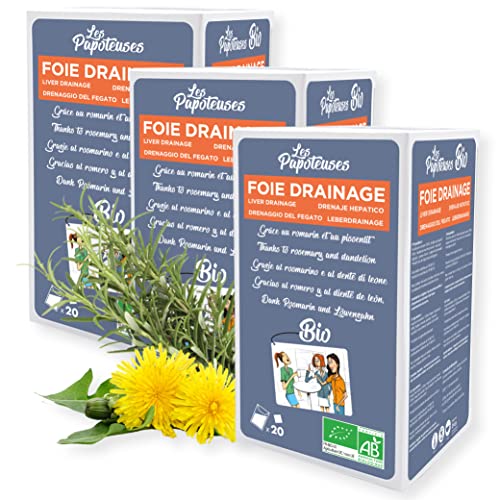 LES PAPOTEUSES | Infusión detox higado bio gracias al romero y diente de leon | 60 bolsitas | Caja de 3 confecciones de 20 bolsitas | Certificado orgánico | Infusion para limpiar y depurar higado
