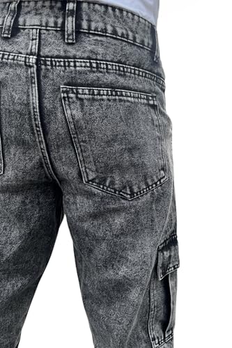 Men's Cargo Denim Jeans, Classic Blue, Relaxed Fit, Cotton Blend, Utility Style with Side Pockets, Casual Wear4