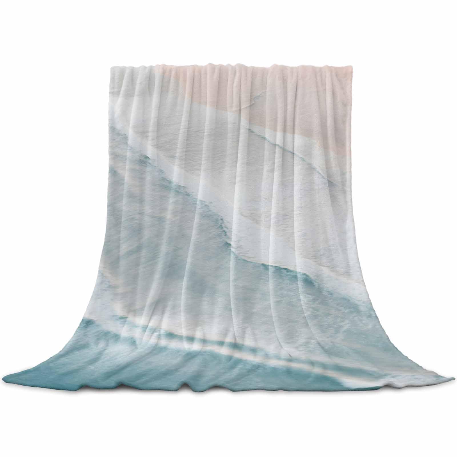 Summer Beach Throw Blanket Flannel Fleece, Ocean Nautical Coastal Soft Plush Cozy Baby Blankets, Seaside Aqua Beige Blankets Throws Warn Fuzzy Blanket