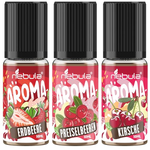 Nebula | ROTE FRÜCHTE - 3x10mil Lebensmittelaromen mit Kirsch, Erdbeer und Preiselbeergeschmack | Extrakte - Hohe Qualität