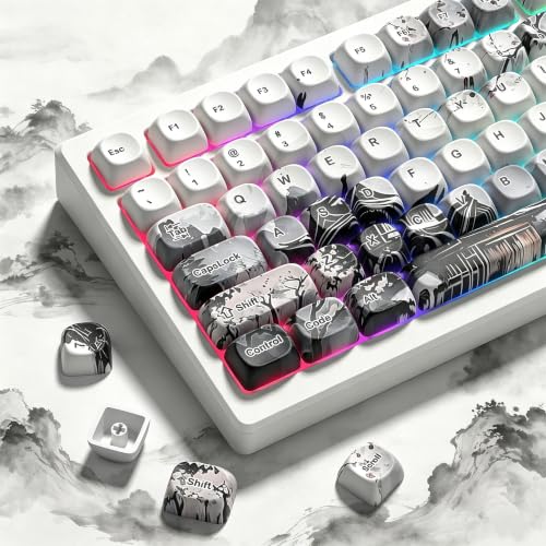 Image of Womier PBT Keycaps 75 Percent, MOA Keycaps Dye-Sublimation, Custom Keyboard Key caps Set for 61 /64 /68 /84 /87 /100 /104 /108 Cherry MX Mechanical Keyboard, White /Black Cow
