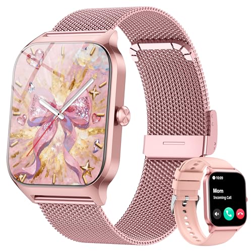 Popglory Reloj Inteligente Mujer Hombre, Llamada Bluetooth, 100+ Deportes Smartwatch Recibir Whatsapp, Presión Arterial/Ritmo Cardíaco/Sueño/Estrés/SpO2, AI Relojes Deportivos, Regalo iOS Android