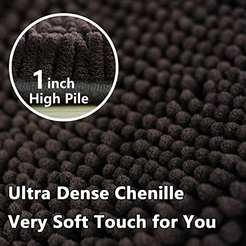 Image of Bathroom Rugs Sets 2 Piece, Extra Soft Chenille Bath Mat Ultra Absorbent Bathroom Rug, Bathroom Mat with Sturdy PVC Non-Slip Bottom, Machine Washable Bath Rugs (20x32 Inch + 16x24 Inch, Coffee)