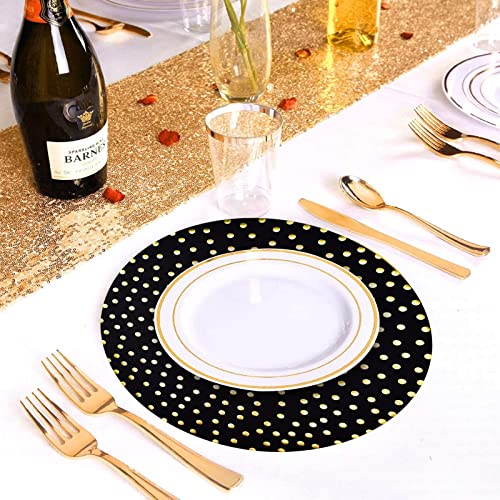 Datyiiha 50 Pcs 14 Inch Black And Gold Foil Paper Place Mats Golden Polka Dots Round Placemats Disposable Decorative Table Mats For Wedding Banquet Party Home Dining Table Decor thumb #6