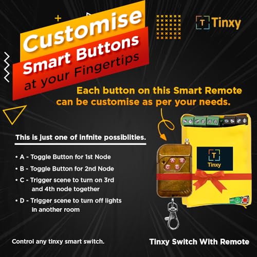 Image of T Tinxy Device 4 Node with Remote Smart Switch for Home Automation. Works with existing switches. Compatible with Alexa & Google Home