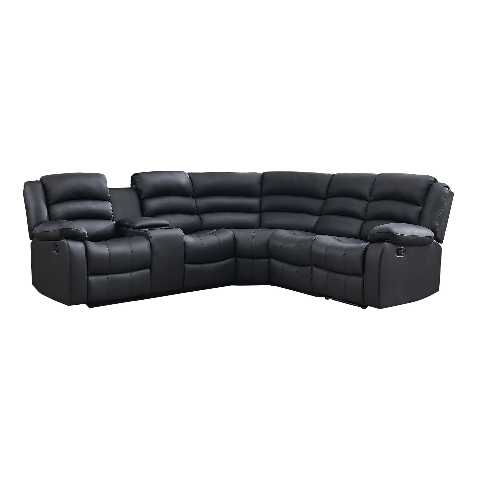 EBELLO Faux Leather L-Shaped Reclining Sectional Sofa Couch, Manual Recliner Sofa, with Cup Holders, Storage Space, a Convertible Backrest 5 Seats Home Furniture Set for Living Room, Black view 9