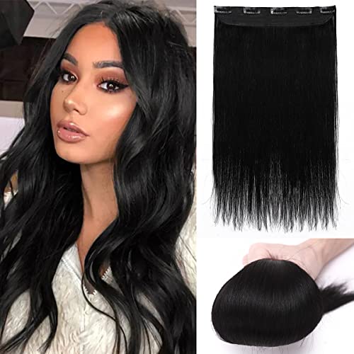 S-noilite One Piece Clip in Hair Extensions Human Hair 3/4 Full Head 5 Clips 45g 100% Remy Hair Clip-in Extensions Silky Straight Clip on Extension for Women Gifts 16" #1 Jet Black