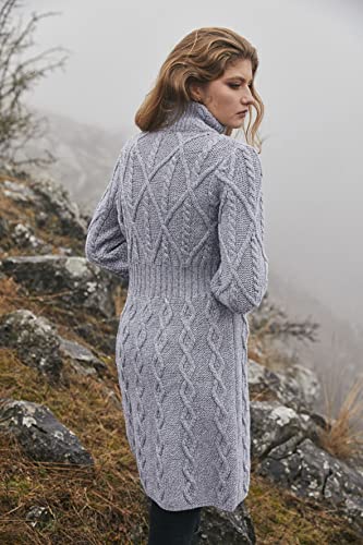 SAOL 100% Merino Wool Irish Cardigan for Women with Celtic Knot Buttons -Aran Long Outdoor Cable Knit Coatigan4