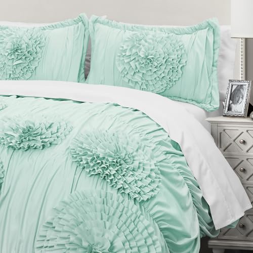 Image of Lush Decor Serena Comforter Set, 3 Piece Set, Full / Queen, Aqua - Cute Comforter - Queen Bedding Set - Blue Comforter Queen Size - Coquette Decor