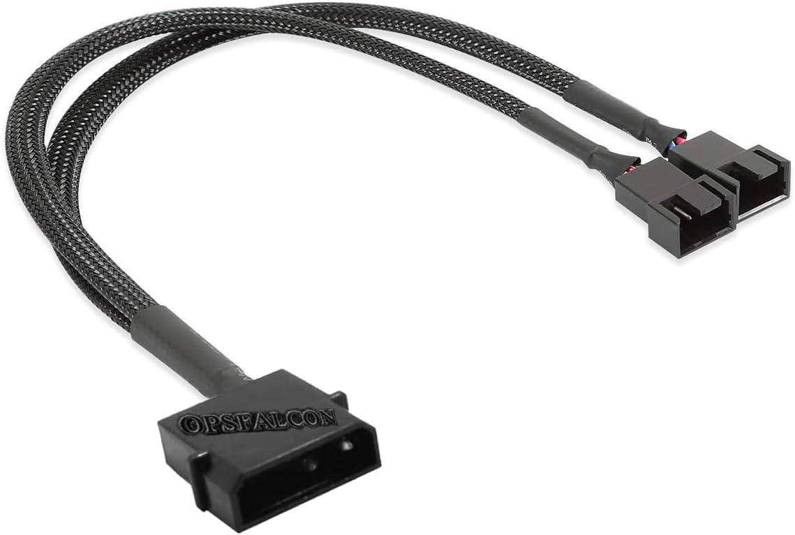 OPSFALCON 2 Pack 4-Pin Molex (Actual 2-Pin) to 2 x 3 Pin / 4 Pin PMW 12V PC Case Fan Power Adapter Cable, PC Fan (PWM Connector) to Molex Computer Cooler Cooling Fan Splitter Y Power Cable