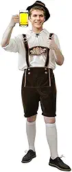 Oktoberfest Fantasia de Halloween para homens, conjunto bávaro alemão para adultos, Marrom, branco, GG