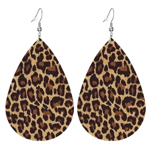 BOFILL Cheetah Leopard Print Earrings For Women Leather Dangle Lightweight Cool Outfits Accessories Jewelry Gifts