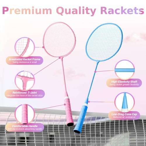 Image of AboveGenius Badminton Rackets Set, Lightweight Badminton Set Includ 4 /6 PCS Rackets, 6 Birdies, Outdoor Backyard Games, Racquets for Adults, Teens, Family Beginner
