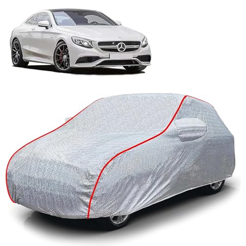 Image of Sulfar 100% Waterproof Car Body Cover Compatible with Mirror for Mercedes Benz S-Coupe (Triple Stitched, Full Bottom Elastic, Magic Silver with Red Piping)