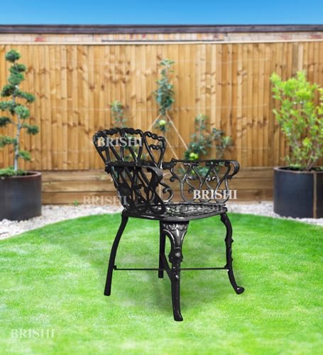 Image of BRISHI Cast Aluminium Garden Patio Seating Chair and Table Set for Balcony Outdoor Furniture with 1 Table and 2 Chair Set (Black)